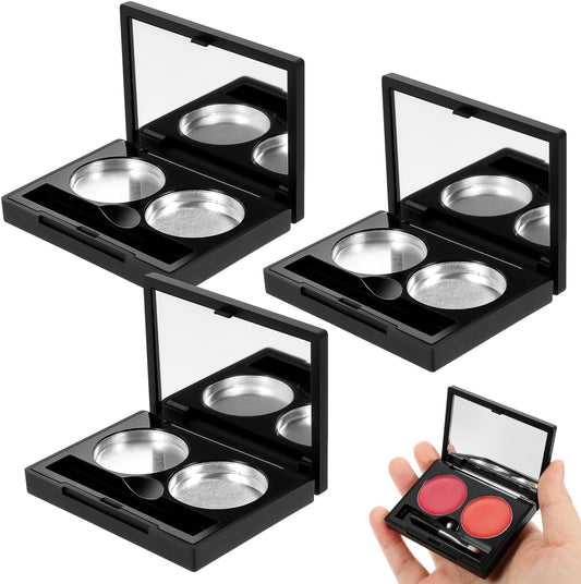 FRCOLOR 3Pcs Empty Eyeshadow Cases Plastic Square Makeup Palette Containers for Highlight Blush Powder Sample Storage 2.44X1.81X0.39 Inch Compact Travel Cosmetic Organizer