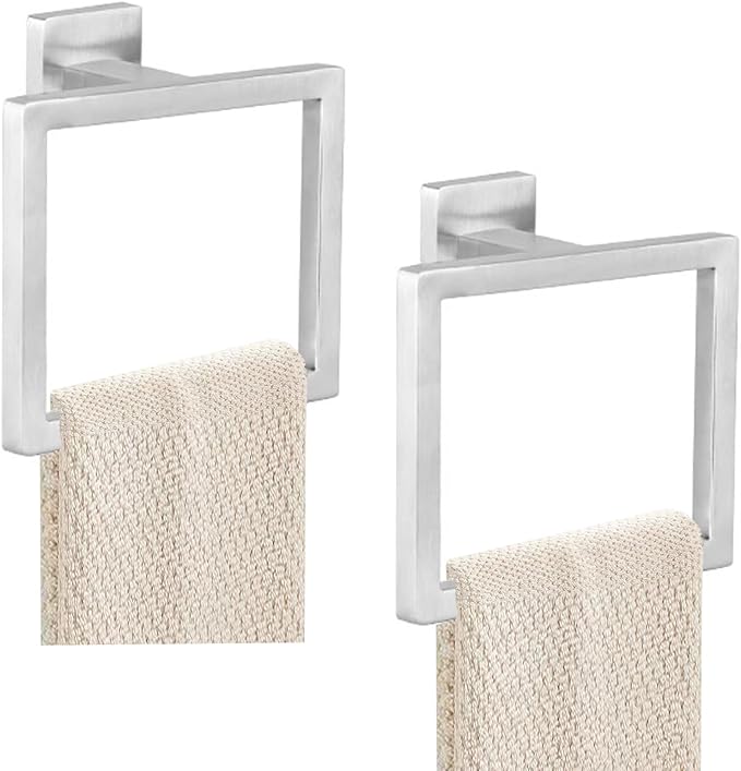 JOPOFI 2-Piece Towel Ring - Thicken SUS 304 Stainless Steel Towel Holder, Towel Racks for Bathroom, Square Modern Design Hand Towel Holder, Contemporary Hand Towel Bar - Brushed Nickel