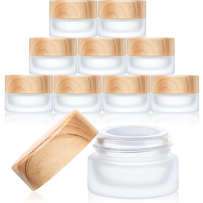 Geiserailie 10 Pieces Glass Cosmetic Containers Empty Sample Jars with Leak Proof Lids Makeup Sample Containers for Lotion Cream Cosmetic (50 Gram)