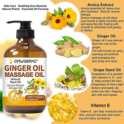 Ginger Oil,Fathers Day Gift,Ginger Massage Oil for Lymphatic Drainage,Natural Body Oil for Skin,Arnica Oil,Sore Muslce Massage Oil,Spa Ginger Oil-Warming and Relaxing for Fathers Day Gift for Husband