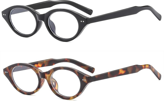 LJCZKA Oval Blue Light Blocking Glasses for Women Small Oval Cat Eye Frame Anti Eyesatrain Computer Eyeglasses Clear Lens