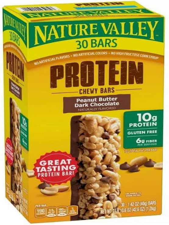 Gluten-Free Protein Bars, Peanut Butter Dark Chocolate, 30-Pack, Compatible with Nature Valley