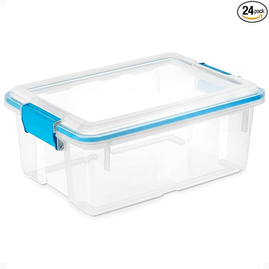 Sterilite 24-Pack Gasket Box, Weather-Resistant Storage Bins with Latching Lids, 12 Quart - Heavy-Duty Organizing Containers for Closet, Bathroom, and Office