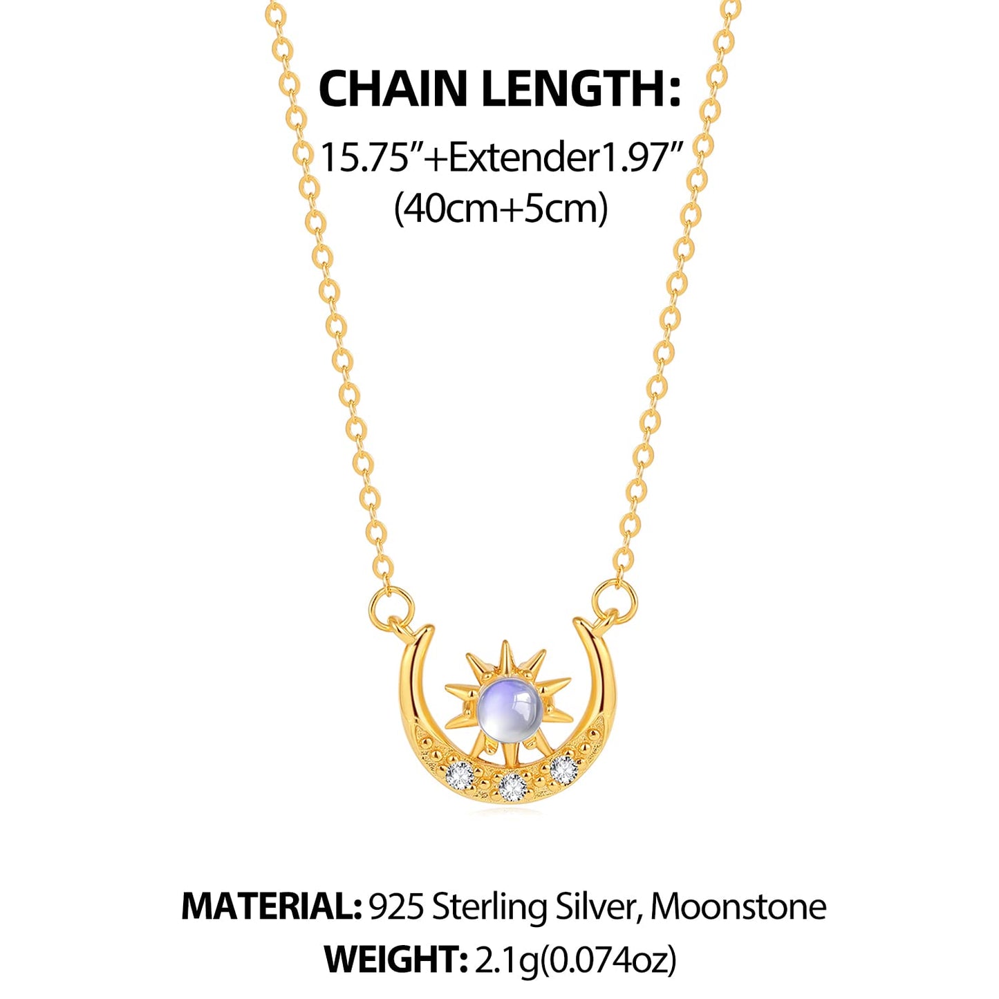 SLOONG 925 Sterling Silver Blue Sandstone Moon Star Phase Necklace 18K Gold Plated Necklace Birthday Gift for Women Girlfriend