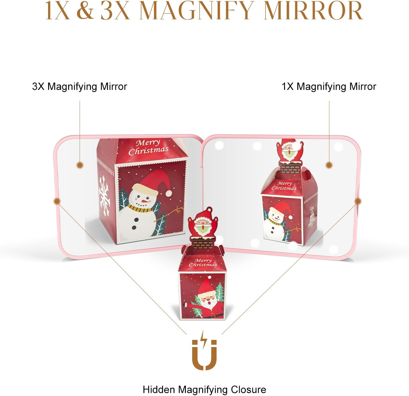 Compact Mirror, 1X/3X Magnification LED Pocket Mirror with Nternal BIattery, Mini Mirror for Purse, Pocket,Travel and Present (Pink)