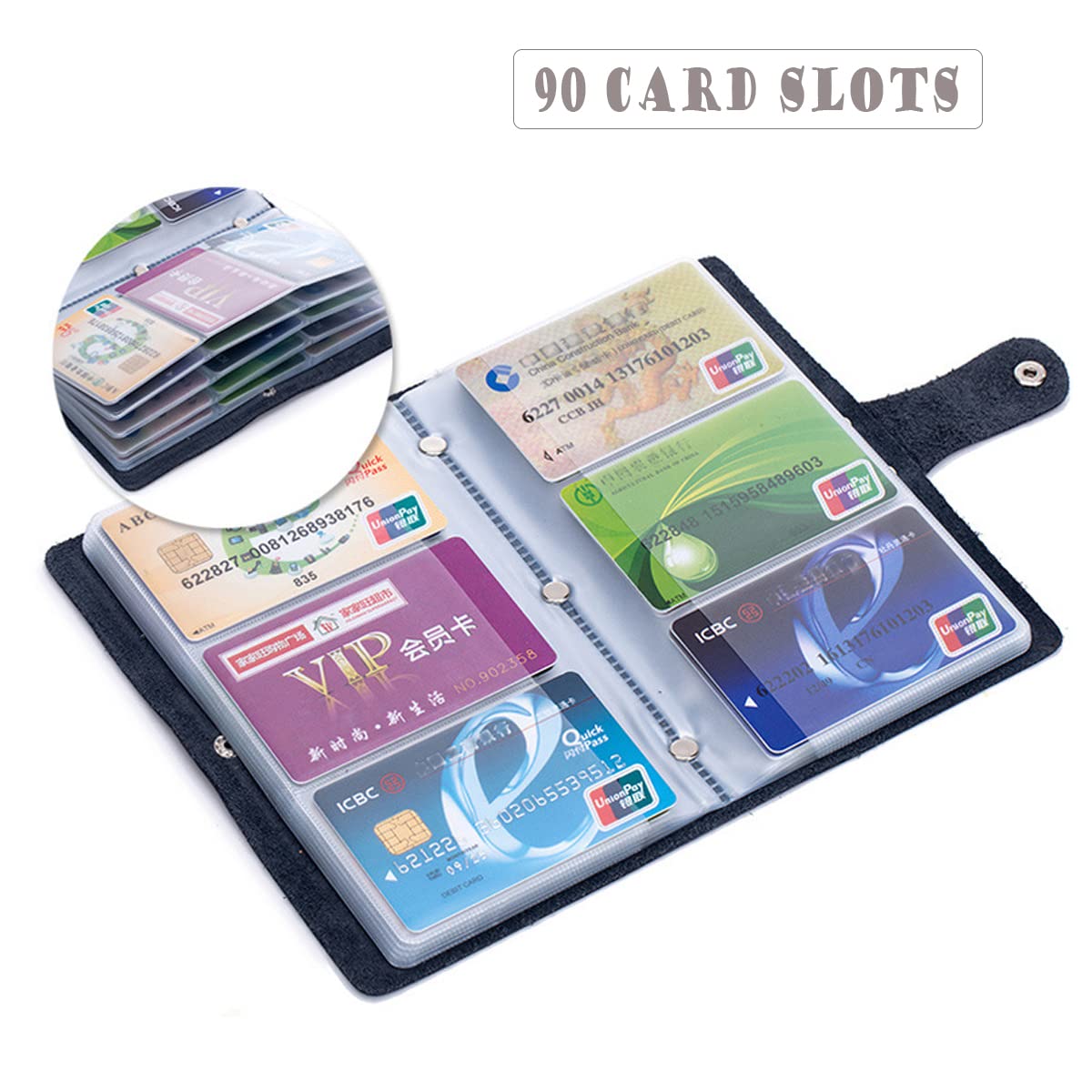boshiho Leather Credit Card Holder Business ID Card Case Book Style 90 Count Name Card Holder Book (Black)