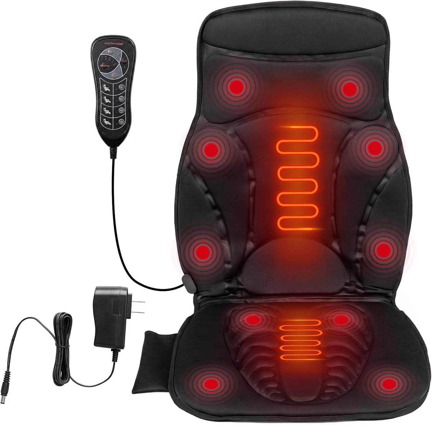 COSTWAY Massage Seat Cushion with Heat, 30 Mins Auto-Off Timer, 10 Vibration Motors, 5 Modes, 3 Intensities, Electric Back Massager for Pain Relief, Deep Tissue Chair Pad for Home Office, Black