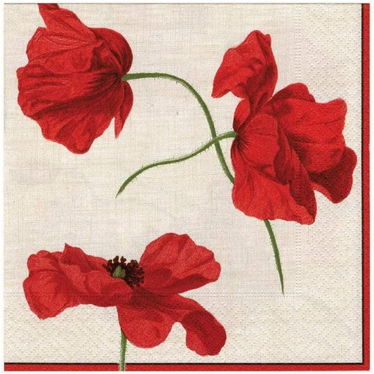 Caspari Dancing Poppies Paper Luncheon Napkins - Two Packs of 20