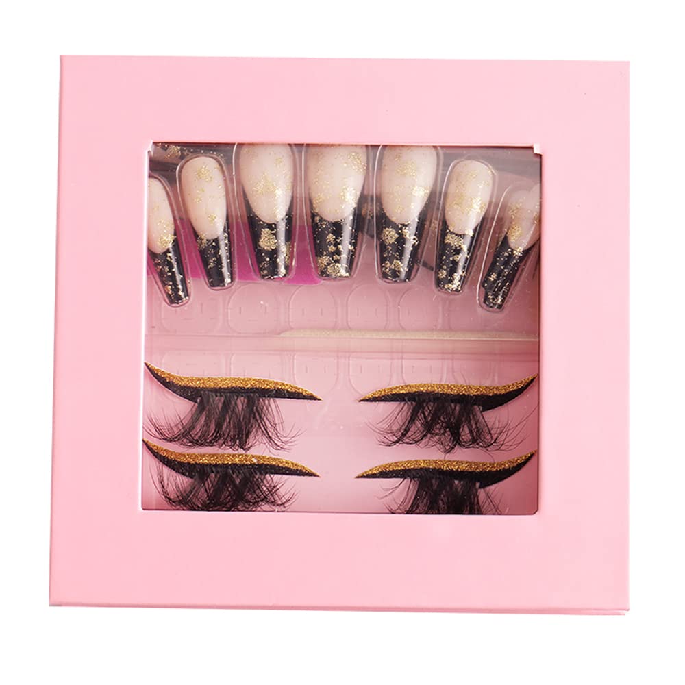 HBZGTLAD 3 in1 color eyeline Press On Nail with Eyelash Packing Boxes Set Package Pink White DIY Lashes and Nail Suit Box 1setâ¦ (SET-50)