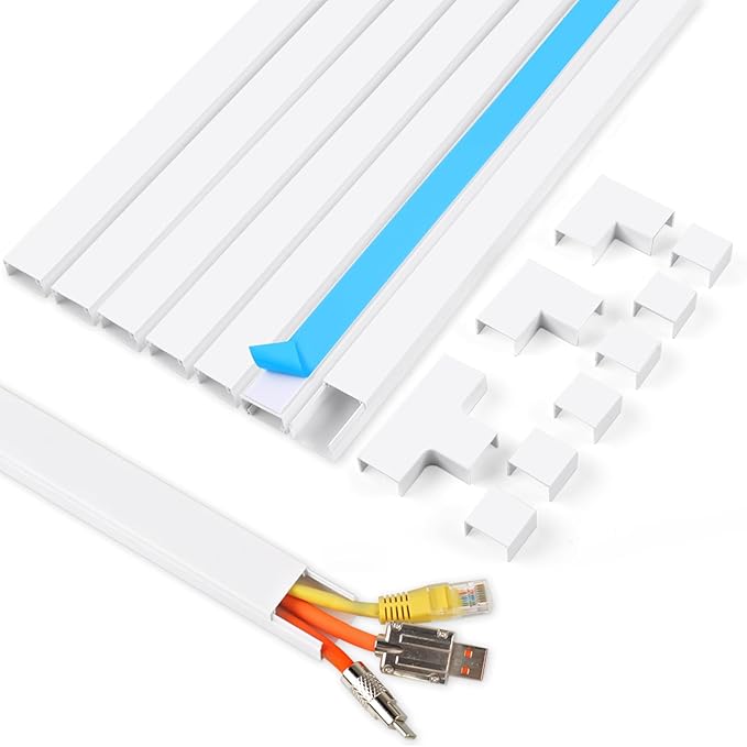 Rindion Cord Hider, 113.6in Cable Hider, Cord Covers for Wires on Wall, Wire Covers for Cords on Wall, Cable Management Wire Hiders for TV, 8 x L14.2 x W0.94x H0.55in - White