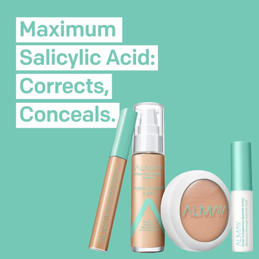 Almay Clear Complexion Makeup, Matte Finish Liquid Foundation with Salicylic Acid, Hypoallergenic, Cruelty Free-Fragrance Free, Dermatologist Tested, 510 Natural Ochre, 1.0 oz