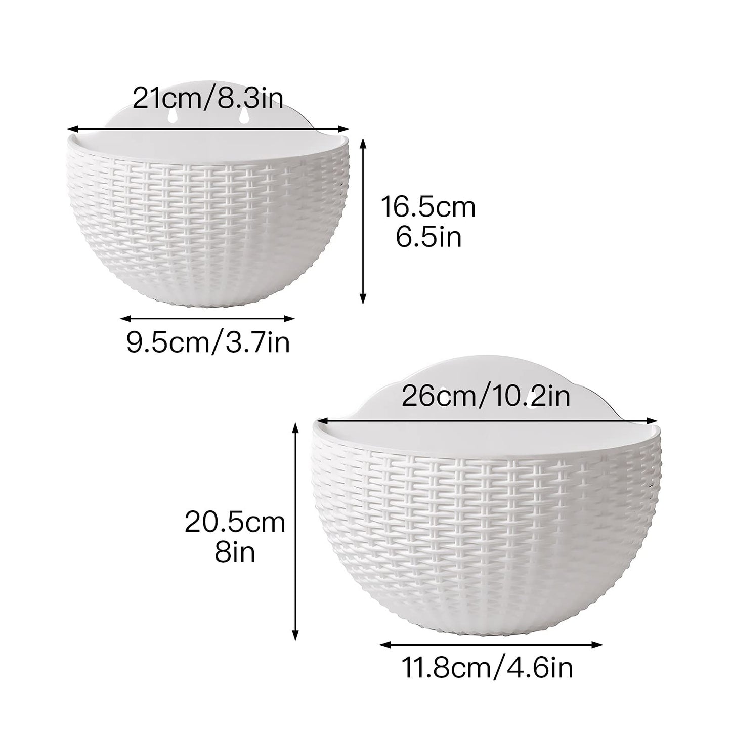 Hanging Planter Pot, Wall and Railing Hanging Planters with S Hooks, Half Round Imitation Rattan European Style Wall Flowerpot Rustic Decorative Flower Basket for Home Balcony Garden(#21*16.5cm Green)