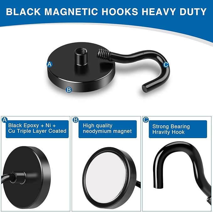 LOVIMAG Magnetic Hooks for Cruise Cabins, 50lbs Black Magnetic Hooks for Classroom, Strong Magnets with Hooks for Hanging, Neodymium Magnet Hooks for Fridge, Ceiling, Locker, Camper, Travel-25 Pcs
