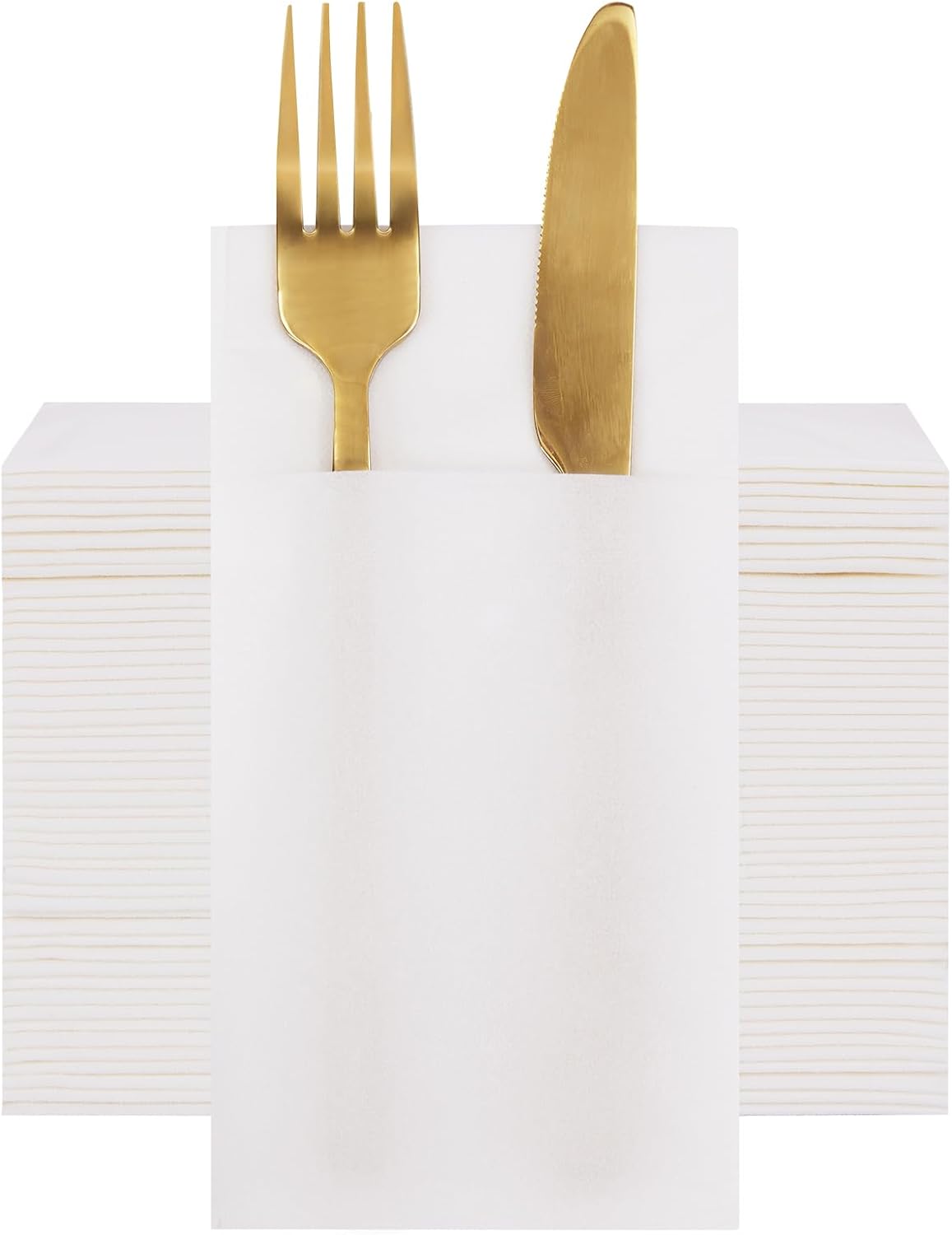 Prefolded Linen Feel White Paper Napkins, Disposable Napkins Cloth Like with Built-in Flatware Pocket, for Wedding Party, Birthday,Dinner,Gatherings,50 Count