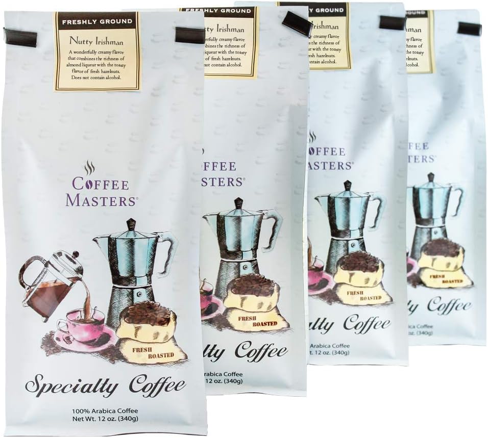 Coffee Masters Flavored Coffee, Nutty Irishman, Ground, 12-Ounce Bags (Pack of 4)