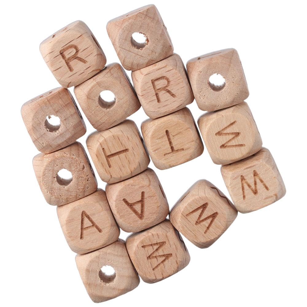 diyhub 112 Pcs Letter Wooden Cube Alphabet Beads,Large Hole Wood Spacer Beads with Star Heart for Necklaces Bracelet DIY Crafts Decor