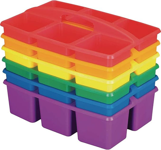Really Good Stuff Six-Equal-Compartment Caddies - 6 Pack - Classroom Table Caddies - Assorted Colors Portable Plastic Storage Classroom Caddy for Easy Storage of Small Items