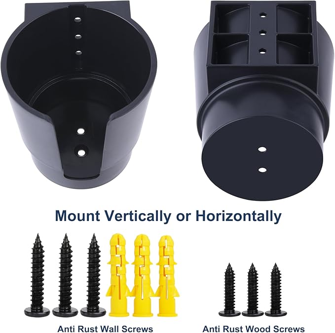 Universal Large Cup Holder Wall Mount, Heavy Duty Plastic Drink Holder for Boat Car Truck RV Bus Tractor Wall Wood, Vertical or Horizontal Mount, Fit Most Cups, Bottles, Cans, Tumblers Black Pack of 1