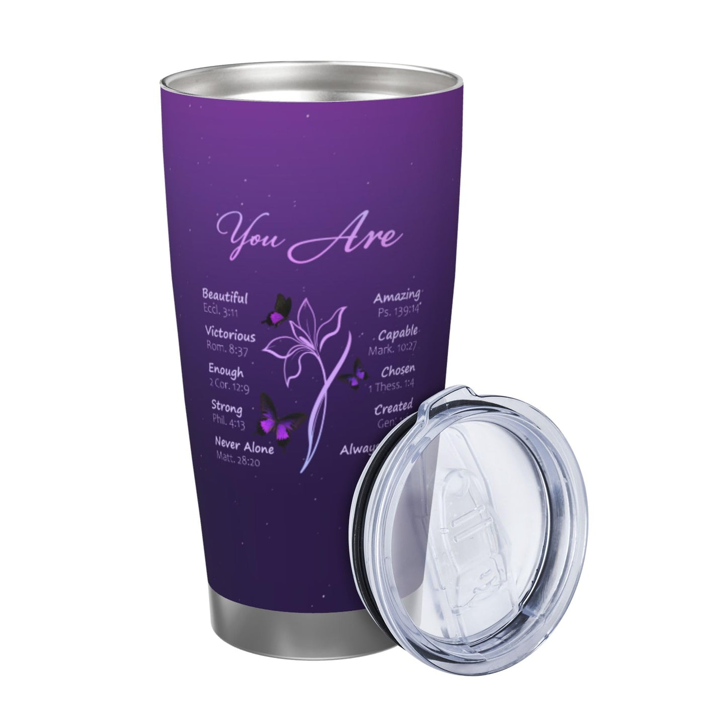 ANSTING Christian Gift for Women, Purple Double Wall Stainless Steel 20 oz, Inspiration Religious Tumbler Gifts for Mom, Friend, Sister, Faith Scripture Design with Butterfly