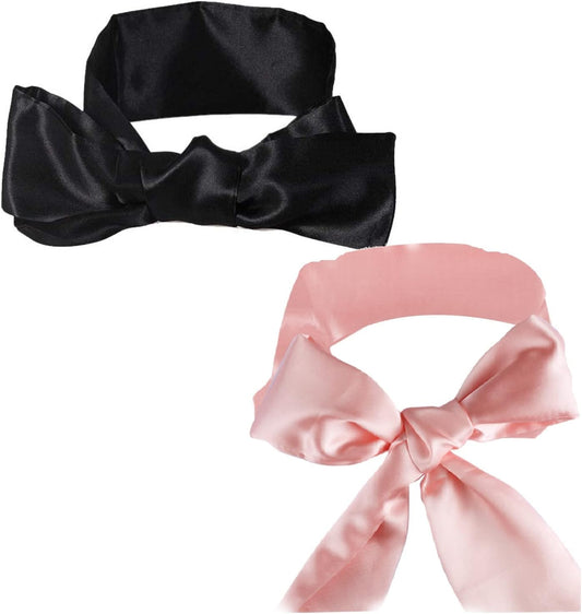 2Pcs Satin Eye Mask Sleep Mask, Adjustable Blindfold Soft Satin Eye Covers Gift for Travel, Nap, Meditation,157cm/62inch (Black+Pink)