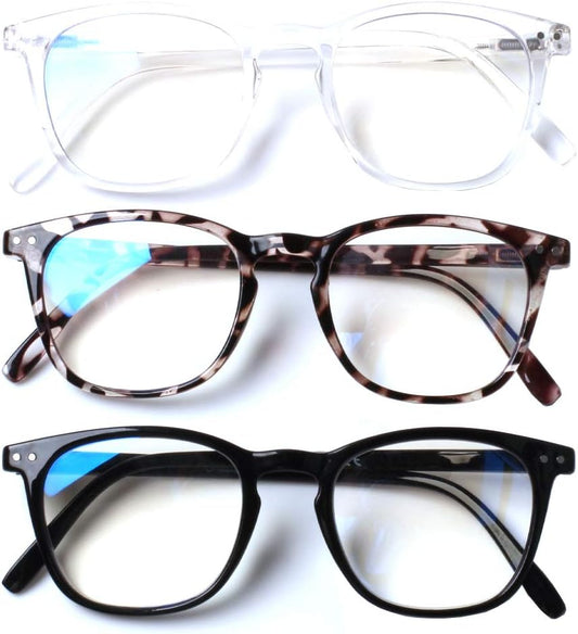 Henotin 3 Pack Blue Light Blocking Reading Glasses,Spring Hinge Computer Readers for Men Women,Anti UV Ray Filter Eyeglasses (Mixed Color, 0.75)
