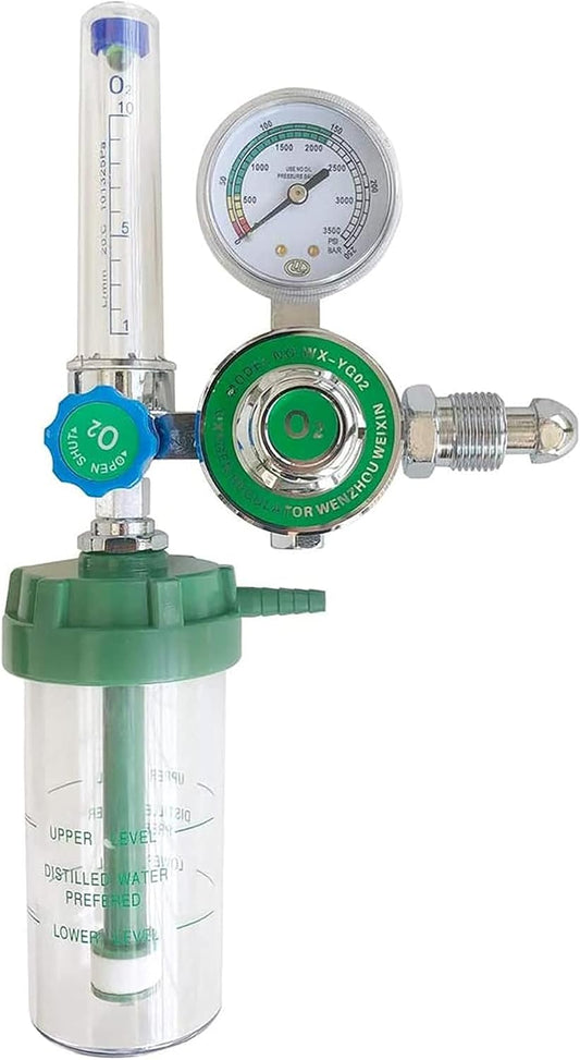 WX-YQ 02 Oxygen Pressure Gas Regulator Inhaler O2 Pressure Reducer Oxygen Gauge Flow Meter, Buoy Type Male Thread and Tube