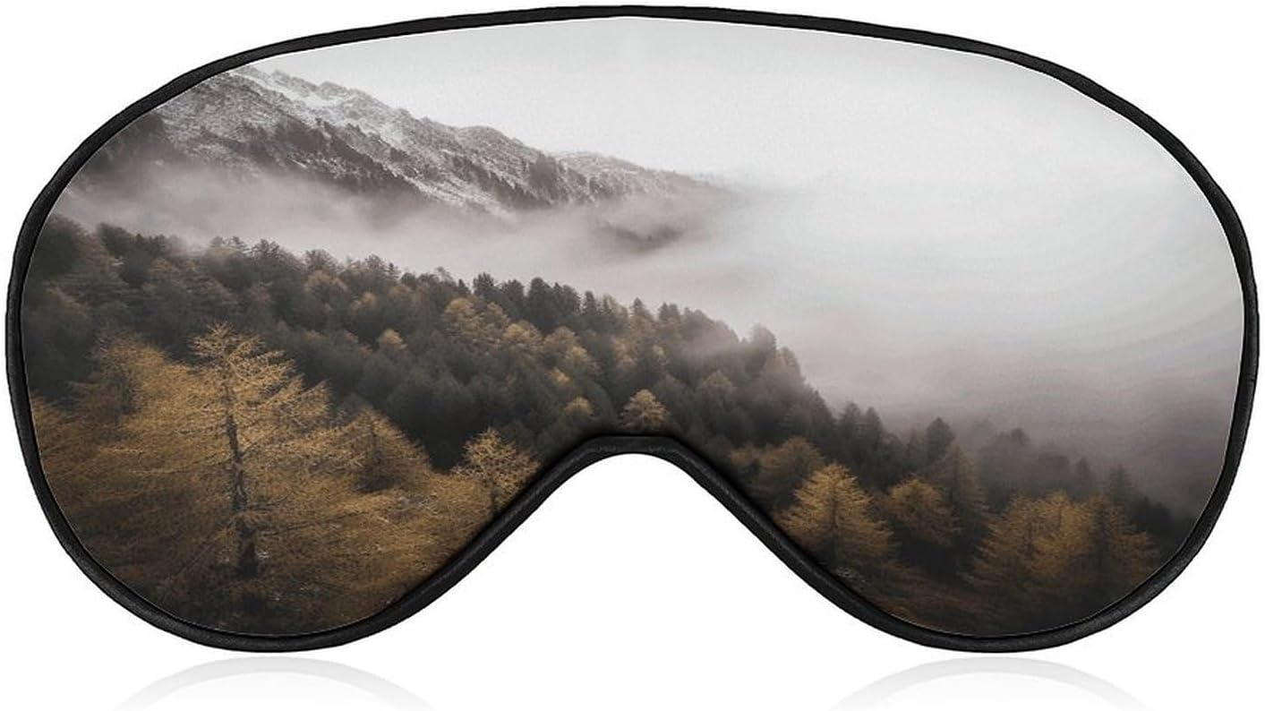Landscape of Trees And Mountain Surrounded by Fog Eye Mask Soft Sleep Mask for Side Sleeper Light Blocking Night Eye Cover with Adjustable Strap Sleep Shade Cover Night Blindfold Eyeshade Sleeping Mas