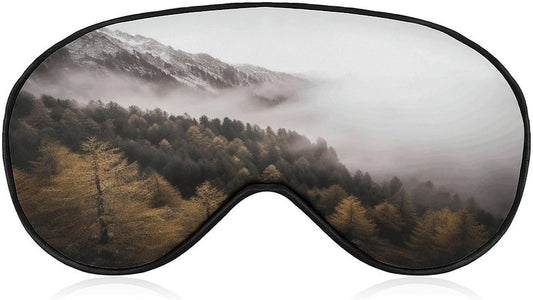 Landscape of Trees And Mountain Surrounded by Fog Eye Mask Soft Sleep Mask for Side Sleeper Light Blocking Night Eye Cover with Adjustable Strap Sleep Shade Cover Night Blindfold Eyeshade Sleeping Mas
