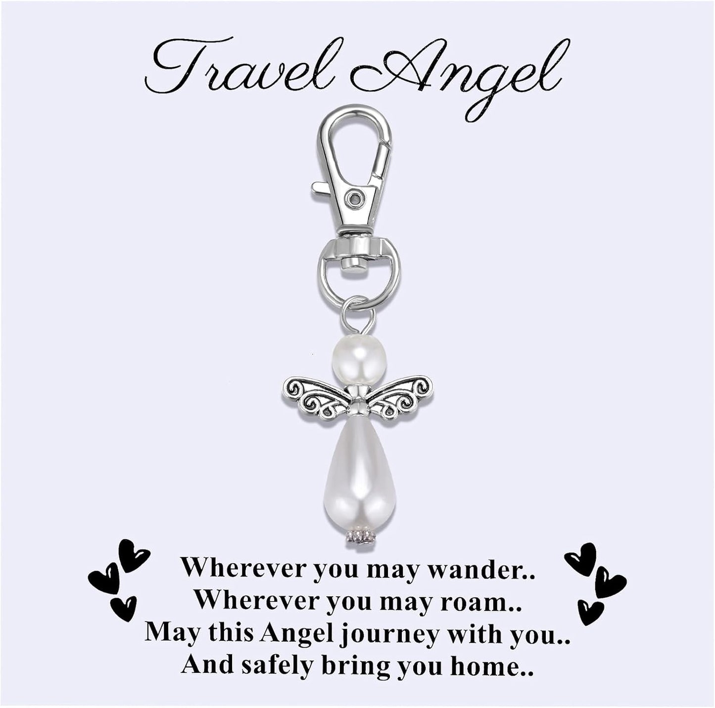Travel Guardian Angel Charm Keychain, Safe Travels Good Luck Charm, Travel Gift for Traveler, Adventure Blessing Accessory