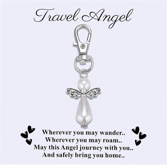 Travel Guardian Angel Charm Keychain, Safe Travels Good Luck Charm, Travel Gift for Traveler, Adventure Blessing Accessory