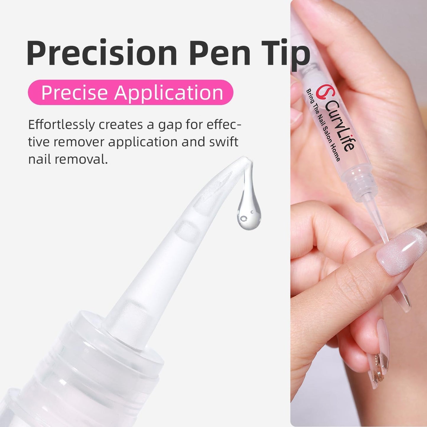 Curvlife 10g Semi Solid Nail Glue Gel With 5ml Remover Pen, No UV Light Needed, for Press On Nails, Click&Remove Pen