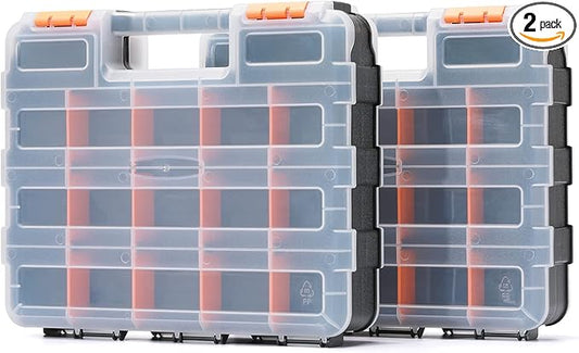 Mayouko Double Side Tools Organizer, Customizable Removable Plastic Dividers, Hardware Box Storage, Excellent for Screws,Nuts,Small Parts, 34-Compartment,2 PCS Set,12.6"L x 10.6"W x 3.2"H
