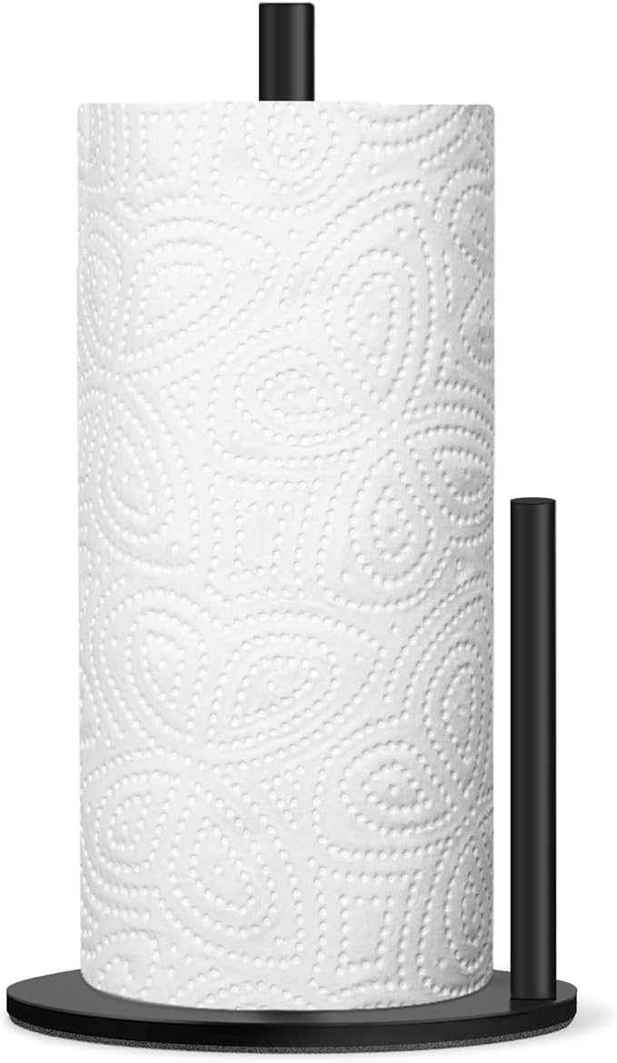 Paper Towel Holder Countertop, Premium Stainless Steel Black Paper Towel Holder with Anti Slip & Waterproof, Freestanding Countertop Paper Towels Holder for Kitchen, Tabletop, Bathroom