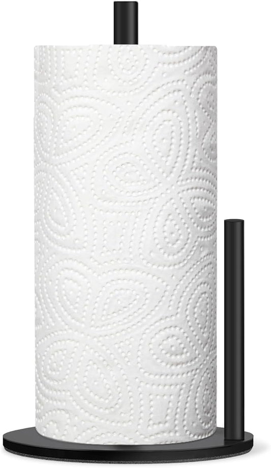 Paper Towel Holder Countertop, Premium Stainless Steel Black Paper Towel Holder with Anti Slip & Waterproof, Freestanding Countertop Paper Towels Holder for Kitchen, Tabletop, Bathroom
