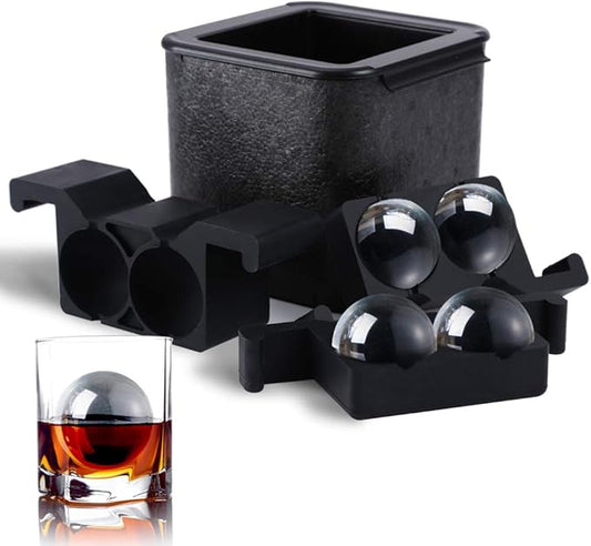 TINANA Crystal Clear Ice Ball Maker, 4 Cavity Large Clear Ice Balls Form, 2.5â Round Ice Sphere Trays for Whiskey, Cocktail, Brandy, Bourbon