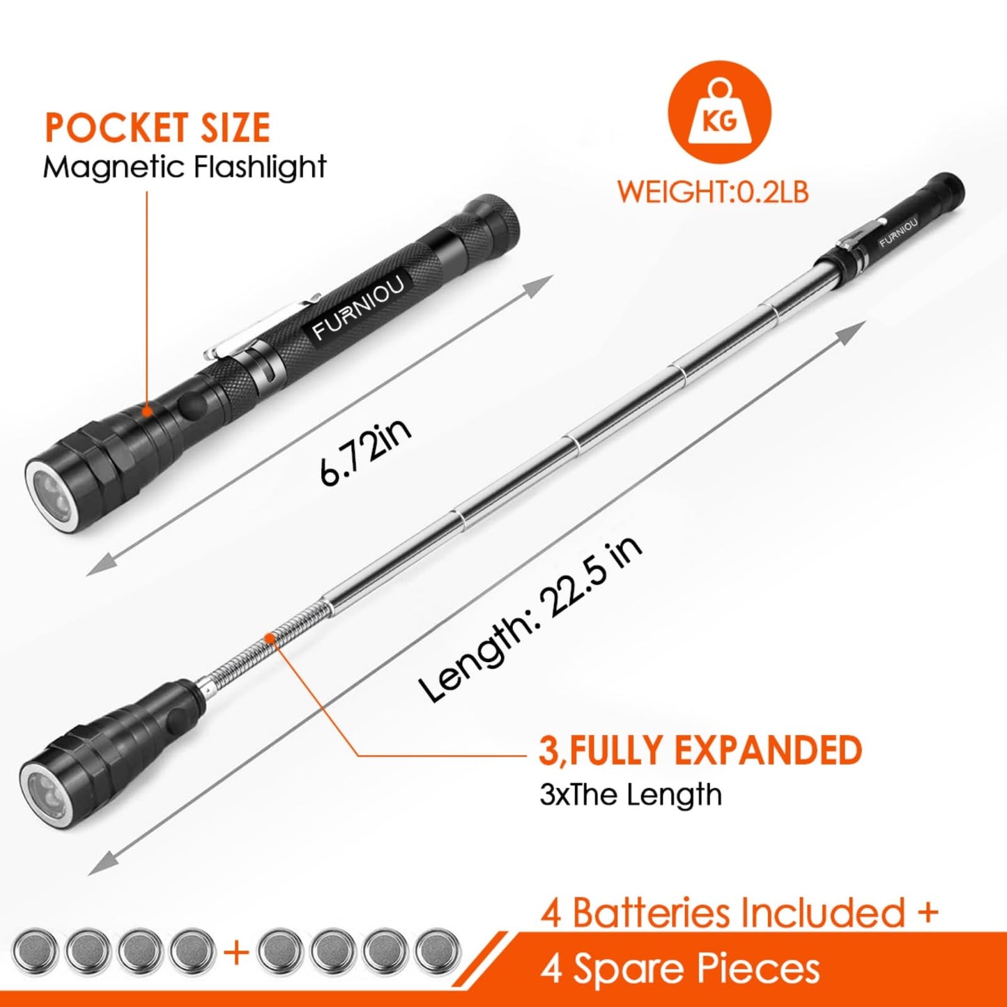FURNIOU Gifts for Men, LED Magnetic Pickup Tool, Stocking Stuffers For Adults,Birthday Gifts for Men, Extendable Magnetic Flashlight, Mens Gifts for Women Husband Grandpa Him, Cool Gadgets Gifts Idea