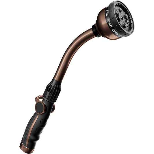 RESTMO Watering Wand, Heavy Duty Metal Garden Hose Wand with Thumb Flow Control, 15-Inch Long Hose Nozzle Sprayer with 10 Spray Patterns, Ideal to Water Hanging Baskets and Shrubs, Oil Rubbed Bronze