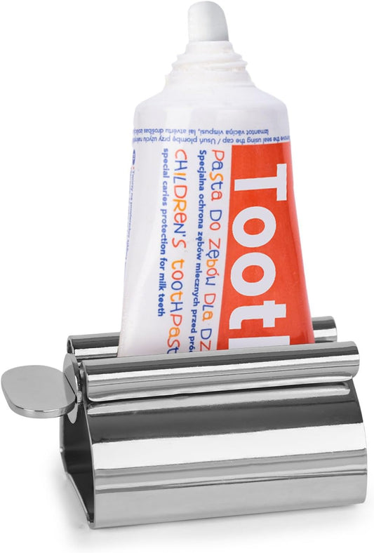 Toothpaste Tube Squeezer Dispenser, 1PCS Toothpaste Roller Squeezer Tool Metal Stainless Steel Tooth Paste Holder for Bathroom, Silver