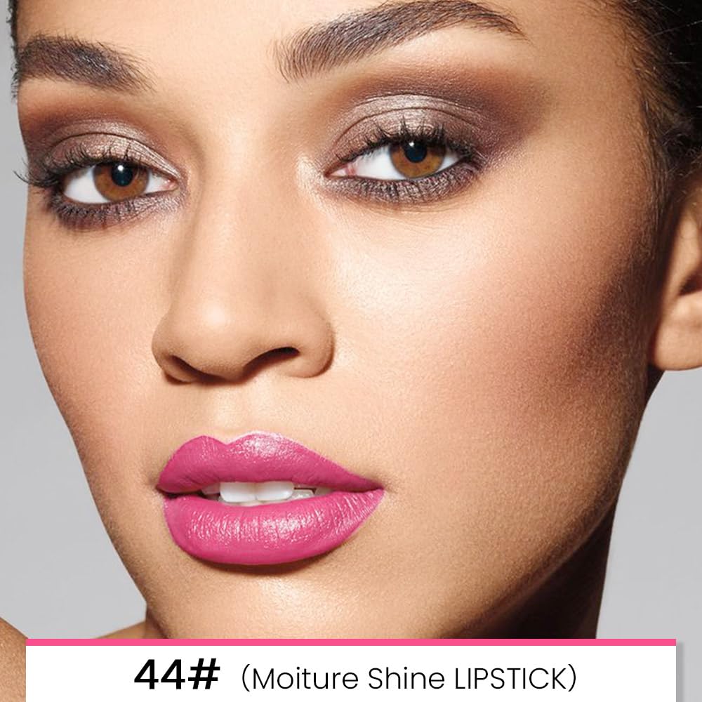 evpct 1Pcs Bright Cool Pink Shine Lip Liner and Lipstick Combo Set Kit for Women, Moisturizing Glossy Tinted Lip Stick Balm, Sheer Shine Juicy Finish, Lightweight Hydrating Formula Lip Care 44#