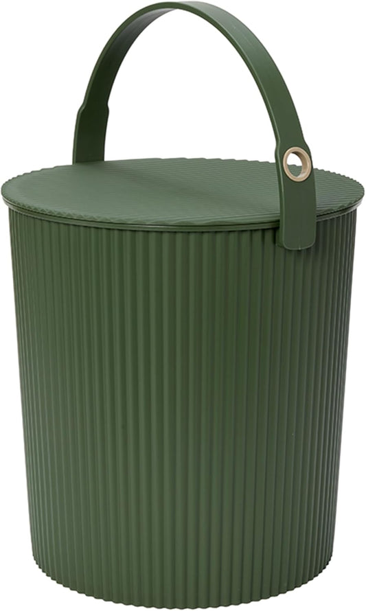 Hachiman Extra Large Bucket - 5.3 Gallon Heavy Duty Bucket with Lid and Handle - Hands-Free Filling - Easy to Stack and Store - Indoor Outdoor Use - 13.3" x 13" - Garden Green