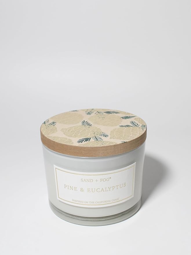 Sand + Fog Scented Candle - Pine & Eucalyptus â Additional Scents and Sizes â 100% Cotton Lead-Free Wick - Luxury Air Freshening Jar Candles - Perfect Home Decor â 12oz
