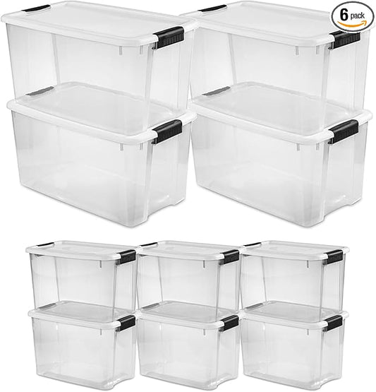 Sterilite 4-Pack 70 Quart & 6-Pack 30 Quart Ultra Latching Box, Clear Plastic Storage Bins with Lids - Heavy-Duty Organizing Containers for Closet, Bathroom, and Office