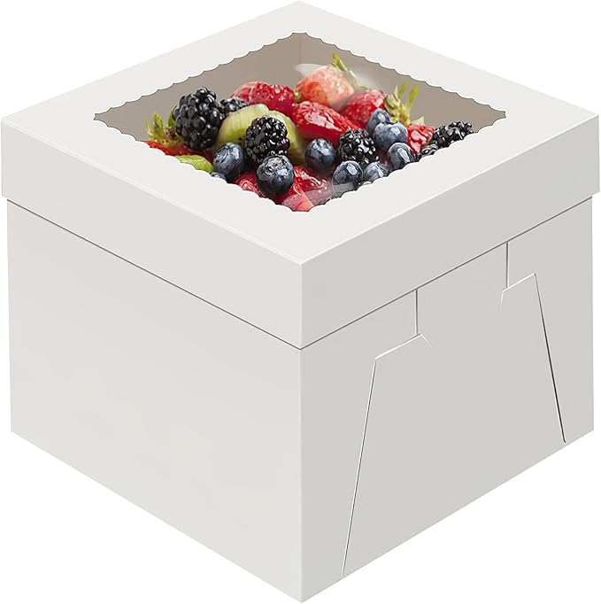 WINKIO 4 Pack Cake Boxes 12 Inch, Disposable Cake Transport Container, Cake Carrier, White Cake Holder with Large Window, for Bakery Cookies Pies Cupcakes Pastry (12×12×8 Inches)