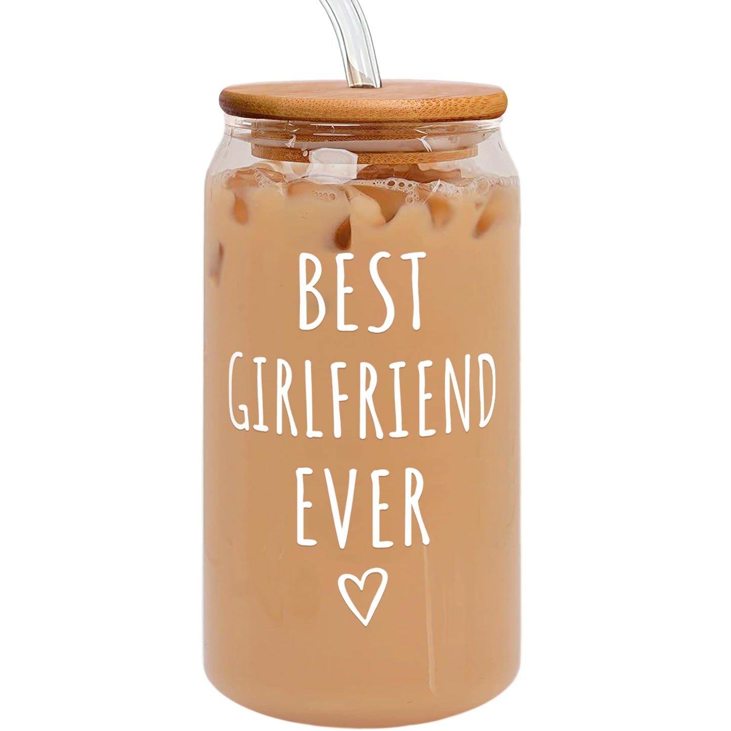 SUCHAGIFT Gifts for Girlfriend - Girlfriend Gifts for Women - Anniversary, Valentines, Birthday Cup for Her - Romantic Love Glass for Her - 16 Oz Can Glass with Lid, Straw & Brush