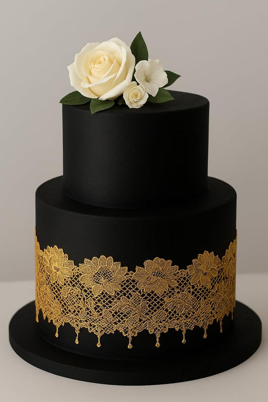 Crystalline Lace Shiny Gold Edible Sugar Cake Lace Strips Ready to Use Handcrafted Decoration with 3D Effect…