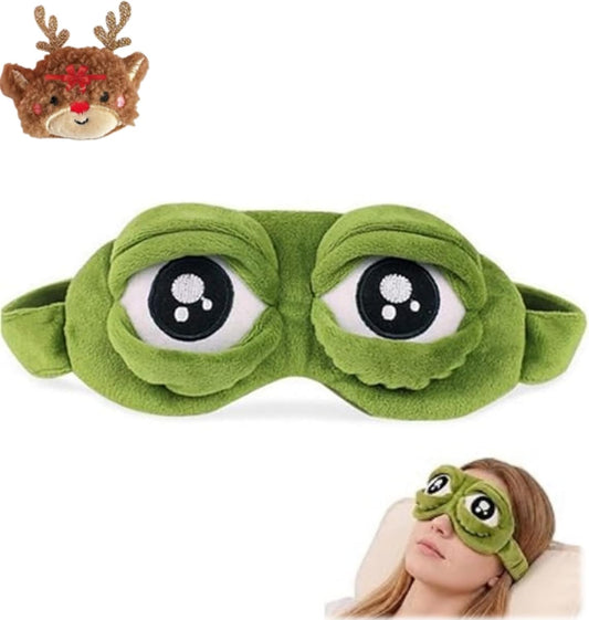 3D Frog Sleep Mask, Funny Cute Frog Eye Mask Plush Blindfold Travel Sleep Masks Super Soft ，Block Out Light Blindfold with Adjustable Eyelids for All Groups of People (1 Pcs)