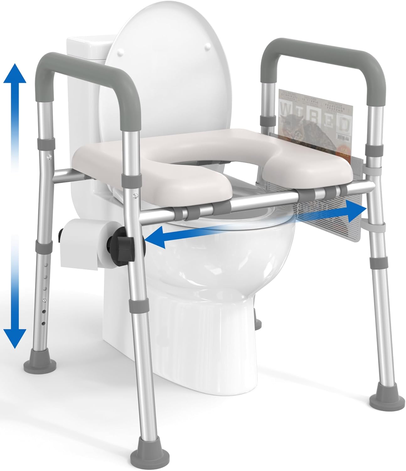 HOMLAND Raised Toilet Seat with Handles, Toilet Seat Riser for Seniors with Adjustable Height & Width, 400lb Handicap Elevated Toilet Seat for Elderly, Pregnant, Fit Any Toilet