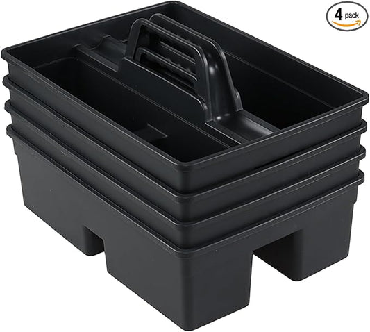 4-Pack Plastic Cleaning Caddy with Handle, Cleaning Caddy Tote, Grey, 15.19" x 10.78" x 4.52"
