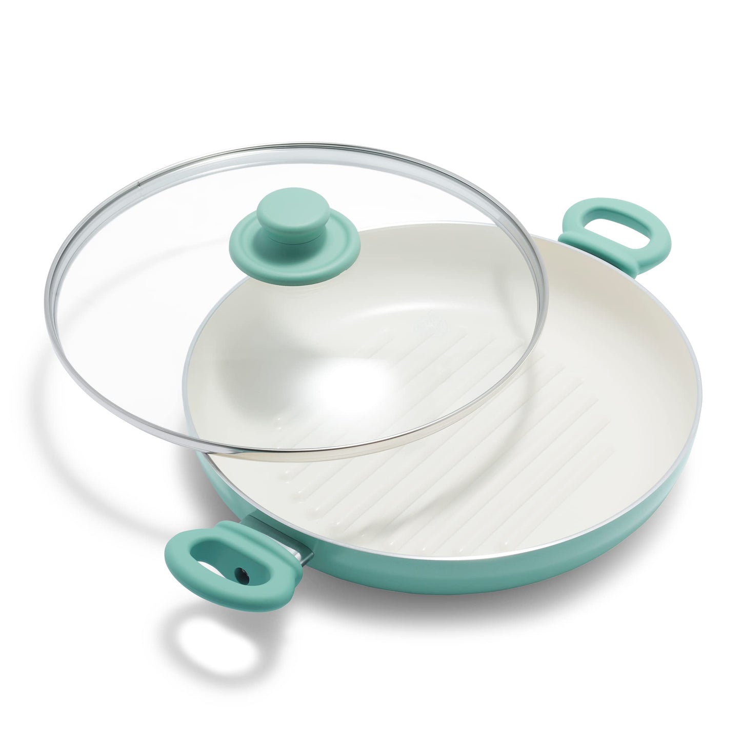 GreenLife 11â Healthy Ceramic Nonstick Grill Pan with 2 Handles and Lid, PFAS-Free, Rivetless Interior, Grill Ridges, Dishwasher Safe, Oven Safe, Turquoise