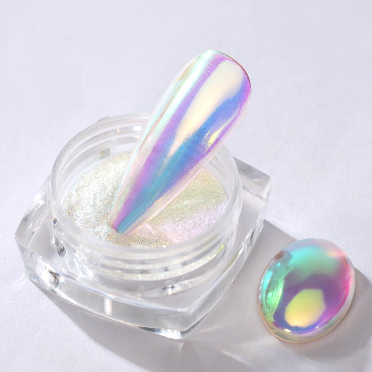 Pretty Diva 0.3g Unicorn Chrome Nail Powder, Aurora Iridescent Chrome Powders for Nails, Mermaid Chrome Powder for Nails Chrome Mica Powder Manicure Pigment (aurora, 0.3g)